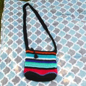 The Sak Black Multi-Color Striped Crocheted Bag